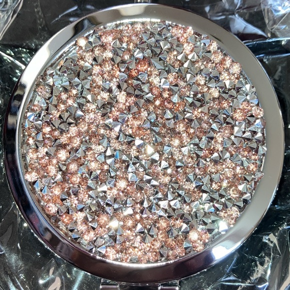 Glitter double compact mirror with black velvet dust bag. 2 colors pick one - Picture 2 of 6